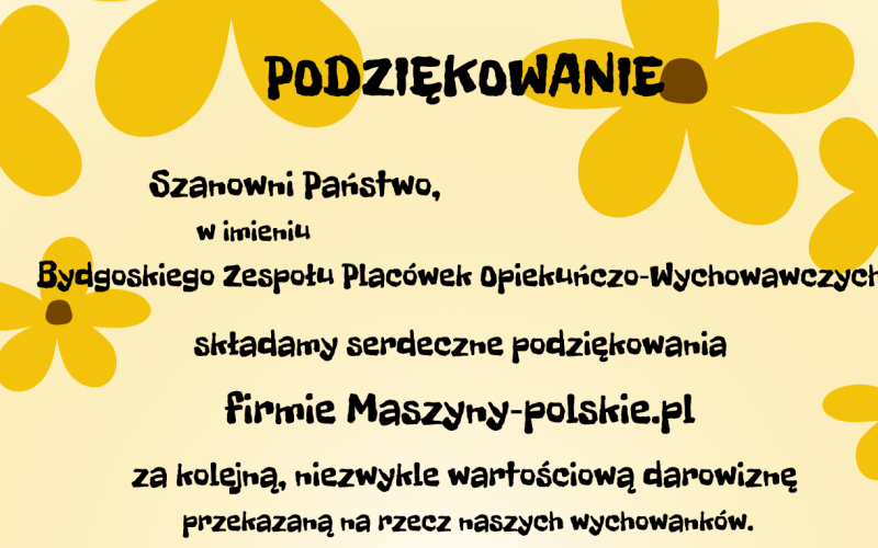 Podziękowania dla firmy Maszyny Polskie